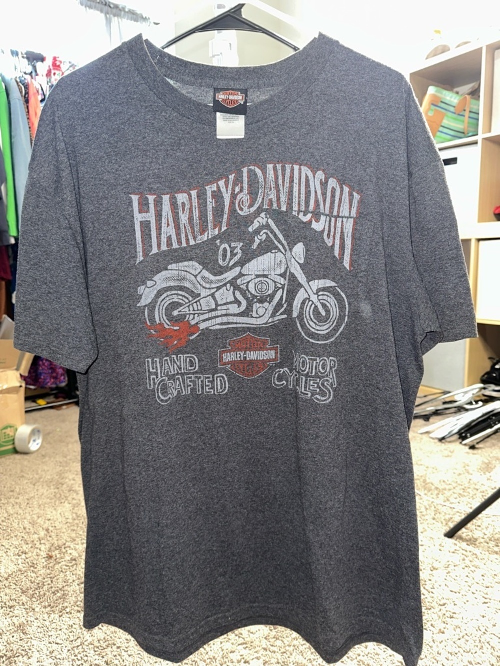 Harley-Davidson Gray Graphic Motorcycle Tee with Red Accent